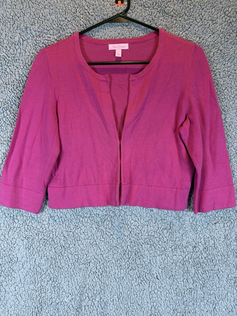 Lilly Pulitzer Pink Cardigan Sweater Hook and Eye Closure Preppy Soft Minimalist